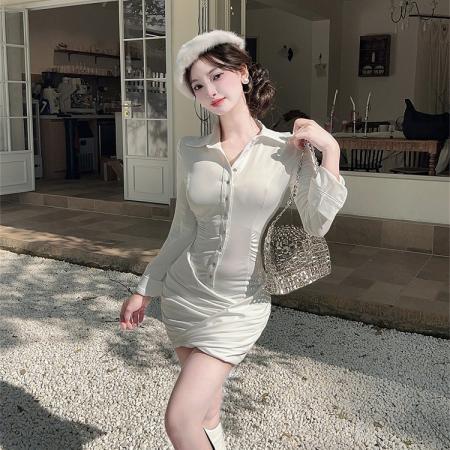 FA49685# 时尚包臀连衣裙mm法式纯欲气质辣妹修身设计感衬衫收腰短裙