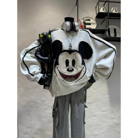 FA49696# 特大码300斤欧货重工贴布笑脸加绒卫衣女宽松设计感显瘦上衣