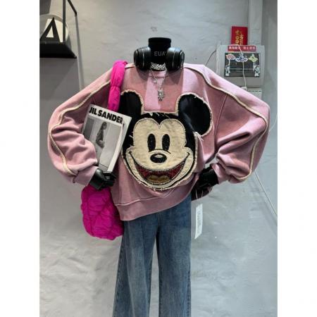 FA49696# 特大码300斤欧货重工贴布笑脸加绒卫衣女宽松设计感显瘦上衣