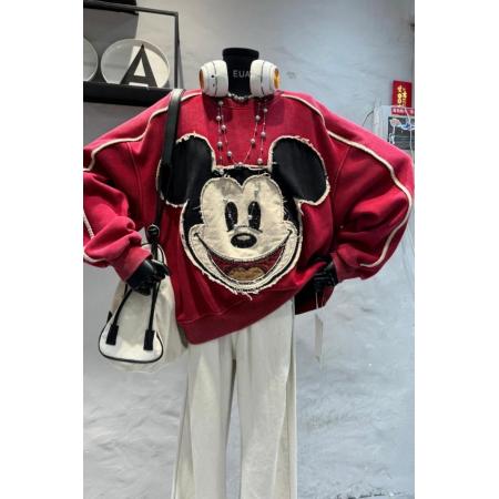 FA49696# 特大码300斤欧货重工贴布笑脸加绒卫衣女宽松设计感显瘦上衣