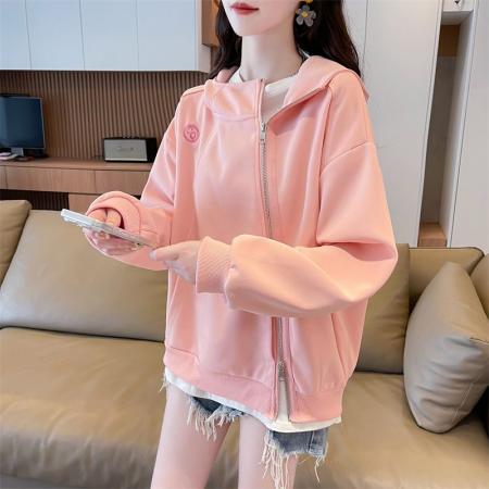 FA49699# 仿棉华棉复合春秋开衫卫衣女新款设计感小个子宽松上衣