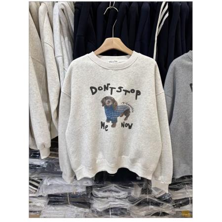 FA49703# 韩国东大门休闲百搭宽松狗狗字母印花圆领套头加绒卫衣