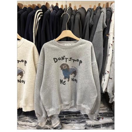 FA49703# 韩国东大门休闲百搭宽松狗狗字母印花圆领套头加绒卫衣