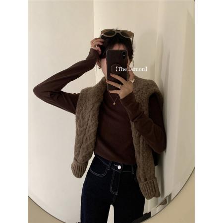 FA49704# 露si同款软糯磨毛舒适简约百搭圆领长袖T恤打底衫