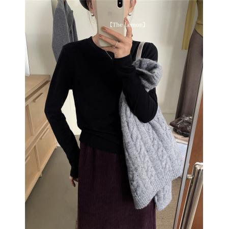 FA49704# 露si同款软糯磨毛舒适简约百搭圆领长袖T恤打底衫