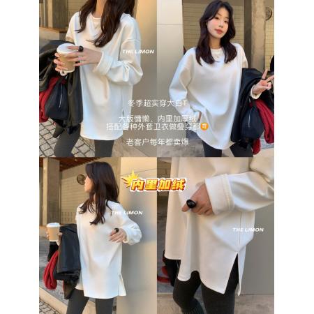 FA49706# 万物皆可搭每年必卖加厚加绒开衩纯色宽松长袖T恤