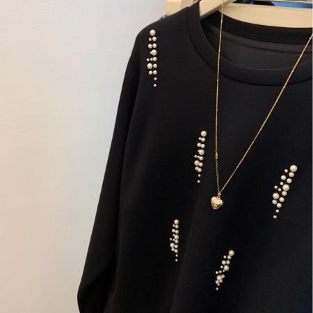 FA49707# 曼巴棉260g大码宽松设计感长袖T恤女钉珠卫衣个性休闲风潮牌上衣