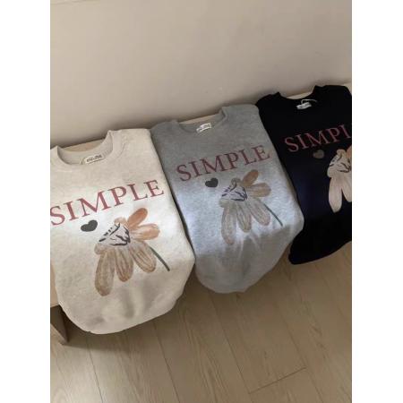 FA49709# 韩系休闲简约花朵印花圆领套头卫衣