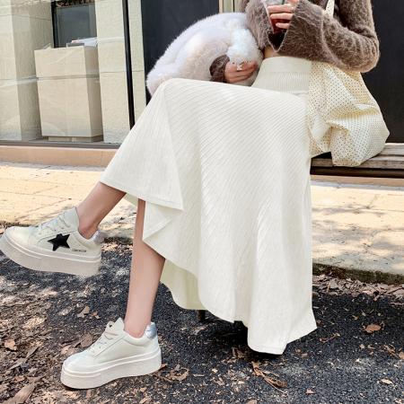 FA49710# 针织半身裙女秋冬季加厚毛线百褶裙小个子半裙a字伞裙