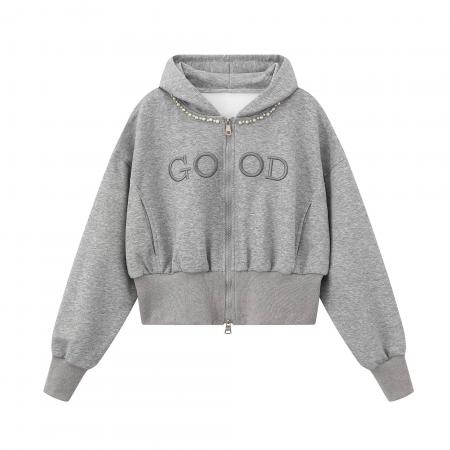 FA49716# 薄款原版做工刺绣+钉珠后包领纯棉华棉复合卫衣女