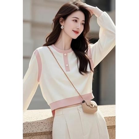 FA49725# 春秋独特慵懒风短款长袖卫衣女设计感超好看拼色通勤绝美长袖上衣