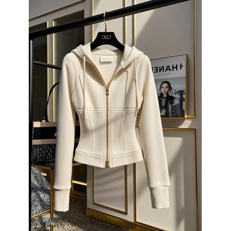 FA49727# 秋冬独特别致加绒加厚连帽卫衣女外套设计感小众收腰拉链长袖上衣