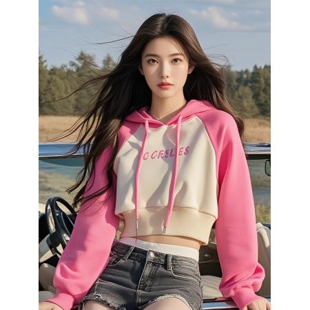 FA49729# 洋气独特别致卫衣连帽外套女春秋新款爆款时尚小个子短款上衣