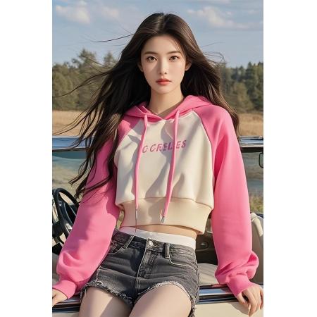 FA49729# 洋气独特别致卫衣连帽外套女春秋新款爆款时尚小个子短款上衣