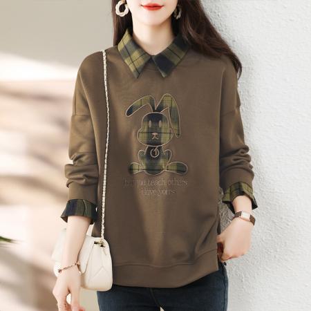 FA49730# 秋季假两件卫衣女百搭新款女装时尚洋气小个子慵懒风上衣