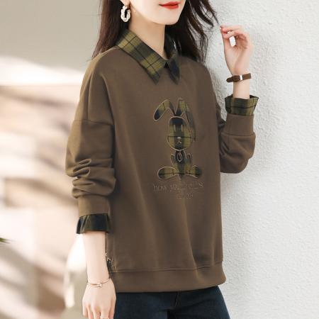 FA49730# 秋季假两件卫衣女百搭新款女装时尚洋气小个子慵懒风上衣