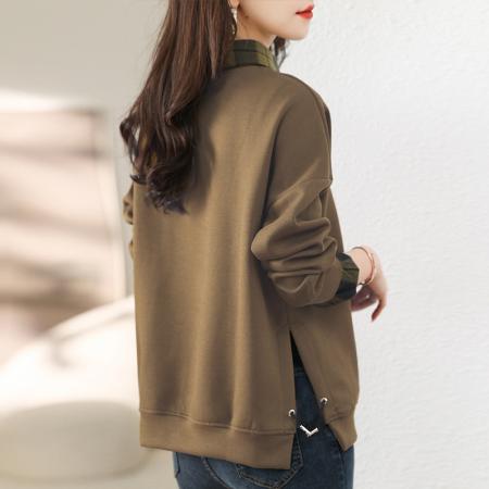 FA49730# 秋季假两件卫衣女百搭新款女装时尚洋气小个子慵懒风上衣