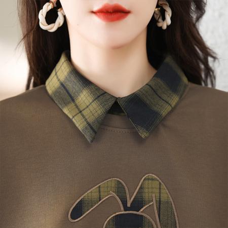 FA49730# 秋季假两件卫衣女百搭新款女装时尚洋气小个子慵懒风上衣