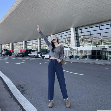 FA49745# -春秋梨形身材微胖穿搭大码牛仔裤子女哈伦老爹裤阔腿裤女 服裝批發女裝批發服飾貨源