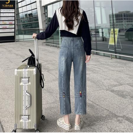 FA49746# -春秋直筒牛仔裤女高腰垂感小个子宽松大码八分阔腿裤女 服裝批發女裝批發服飾貨源
