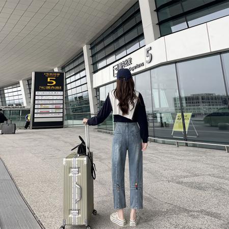 FA49746# -春秋直筒牛仔裤女高腰垂感小个子宽松大码八分阔腿裤女 服裝批發女裝批發服飾貨源