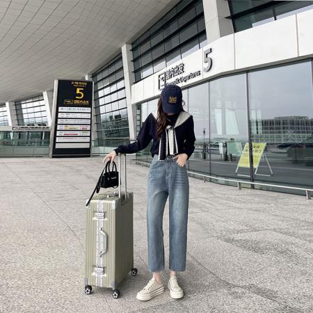 FA49746# -春秋直筒牛仔裤女高腰垂感小个子宽松大码八分阔腿裤女 服裝批發女裝批發服飾貨源