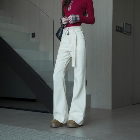 FA49748# -春秋阔腿微喇牛仔裤女慵懒小个子高腰宽松喇叭拖地裤子 服裝批發女裝批發服飾貨源