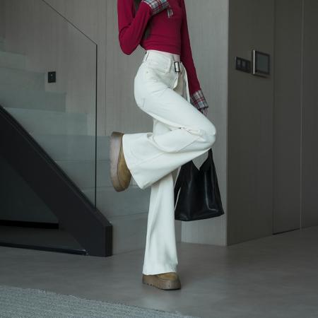 FA49748# -春秋阔腿微喇牛仔裤女慵懒小个子高腰宽松喇叭拖地裤子 服裝批發女裝批發服飾貨源