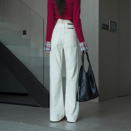 FA49748# -春秋阔腿微喇牛仔裤女慵懒小个子高腰宽松喇叭拖地裤子 服裝批發女裝批發服飾貨源