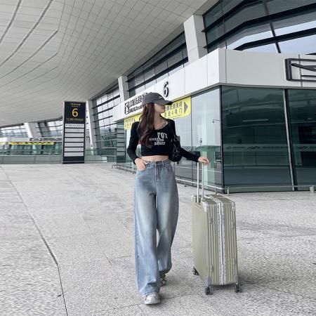 FA49753# -春秋大码梨形阔腿牛仔裤女遮肉胖mm设计感宽松拖地直筒长裤 服裝批發女裝批發服飾貨源