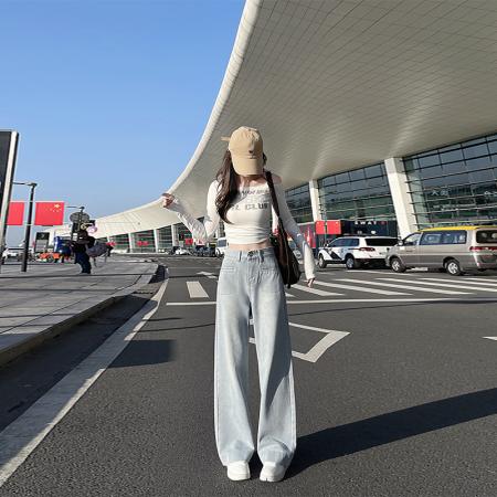 FA49755# -牛仔裤女阔腿裤大码新款高腰宽松显瘦小个子直筒裤子 服裝批發女裝批發服飾貨源