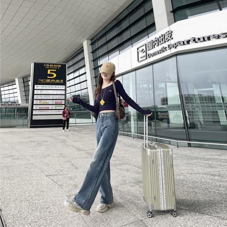 FA49758# -梨形身材遮肉大码小个子阔腿牛仔裤女胖mm宽松直筒拖地长裤 服裝批發女裝批發服飾貨源