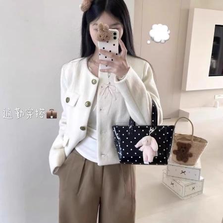 FA49763# 富家千金白色小香风毛呢外套秋冬款小个子高级感宽松百搭上衣 服裝批發女裝批發服飾貨源