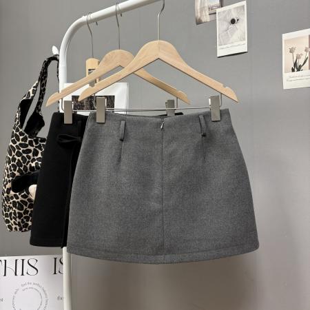 FA49773# 秋冬新款韩系蝴蝶结系带甜美减龄毛呢半身裙a字百搭短裙 服裝批發女裝批發服飾貨源