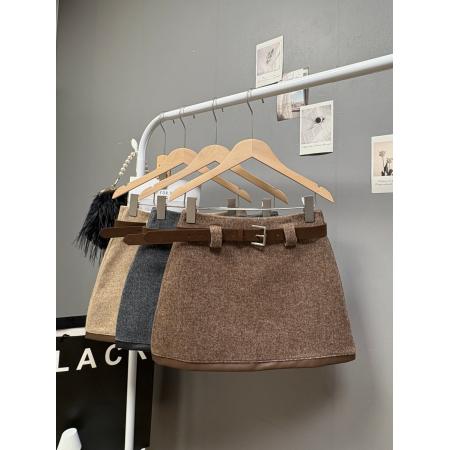 FA49775# 秋冬新款韩系简约复古撞色毛呢半身裙高级感百搭显瘦a字短裙 服裝批發女裝批發服飾貨源