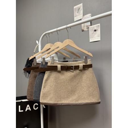 FA49775# 秋冬新款韩系简约复古撞色毛呢半身裙高级感百搭显瘦a字短裙 服裝批發女裝批發服飾貨源