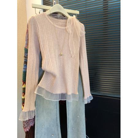 FA49778# 韩系甜美蕾丝边羊毛针织衫女秋冬设计感小众休闲百搭打底上衣 服裝批發女裝批發服飾貨源