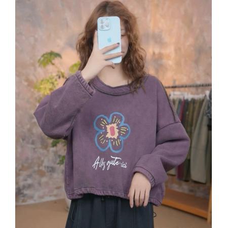 FA49784# 冬季圆领加绒长袖印花卫衣加厚时尚宽松ins风上衣 服裝批發女裝批發服飾貨源