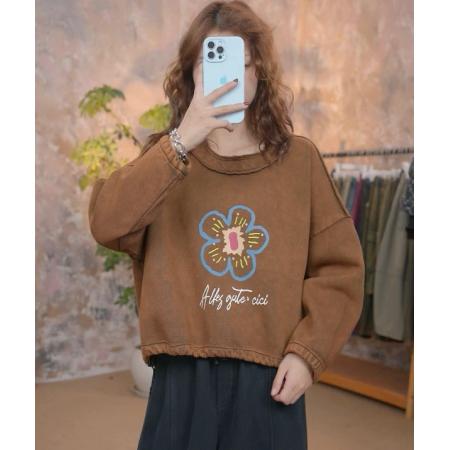 FA49784# 冬季圆领加绒长袖印花卫衣加厚时尚宽松ins风上衣 服裝批發女裝批發服飾貨源