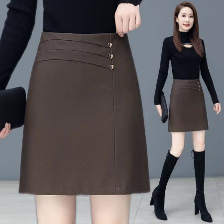 FA49789# 时尚小皮裙女秋冬季新款高腰显瘦a字半身裙百搭pu包臀短裙子 服裝批發女裝批發服飾貨源