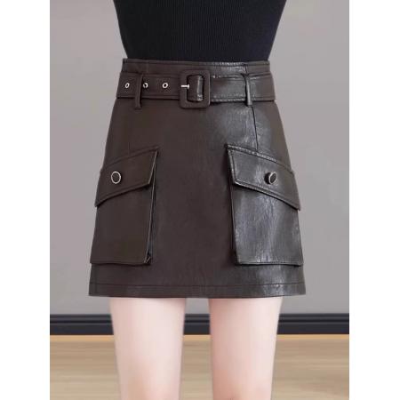 FA49790# 工装pu皮半身裙女春秋新款时尚高腰显瘦休闲a字一步包臀短裙 服裝批發女裝批發服飾貨源