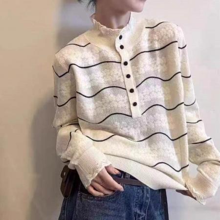 FA49795# 蕾丝花边毛针织衫女秋冬款法式时尚温柔洋气百搭长袖打底上衣 服裝批發女裝批發服飾貨源