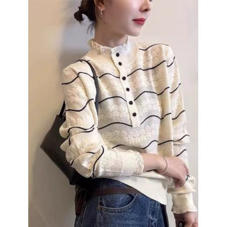 FA49795# 蕾丝花边毛针织衫女秋冬款法式时尚温柔洋气百搭长袖打底上衣 服裝批發女裝批發服飾貨源