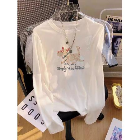 FA49797# 棉春装长袖T恤女宽松上衣印花 服裝批發女裝批發服飾貨源