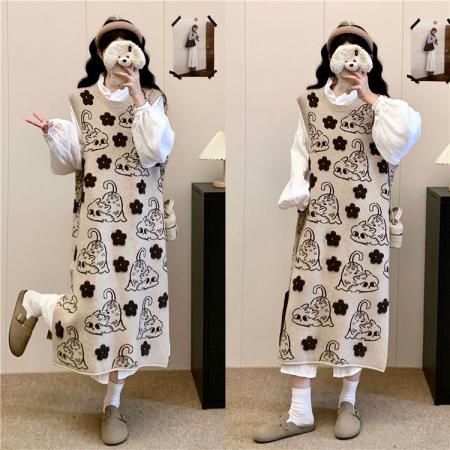 FA49800# 小懒猫立体花花羊毛毛衣背心裙复古日系毛衣裙棉纱衬衫裙 服裝批發女裝批發服飾貨源