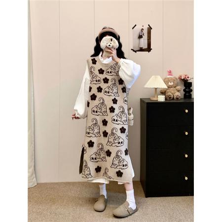 FA49800# 小懒猫立体花花羊毛毛衣背心裙复古日系毛衣裙棉纱衬衫裙 服裝批發女裝批發服飾貨源