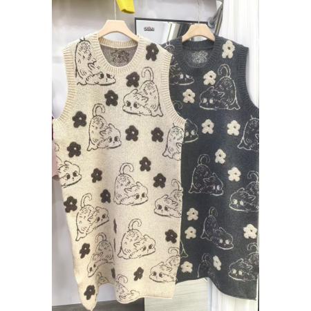 FA49800# 小懒猫立体花花羊毛毛衣背心裙复古日系毛衣裙棉纱衬衫裙 服裝批發女裝批發服飾貨源