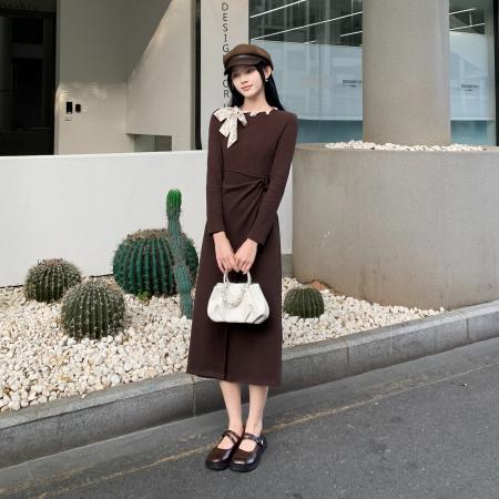 FA49803# 大码女装长袖厚款针织连衣裙打底外穿长裙胖MM收腰显瘦裙子 服裝批發女裝批發服飾貨源