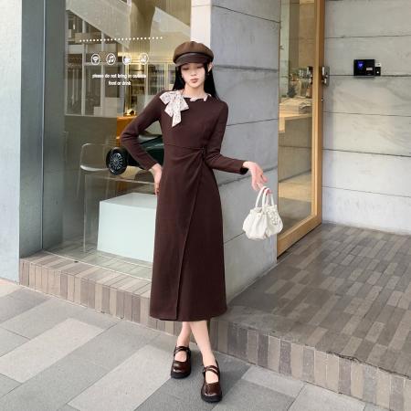 FA49803# 大码女装长袖厚款针织连衣裙打底外穿长裙胖MM收腰显瘦裙子 服裝批發女裝批發服飾貨源