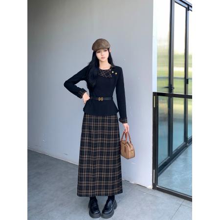 FA49804# 大码女装设计感时尚套装胖MM收腰显瘦法式长袖衬衫半身裙套装 服裝批發女裝批發服飾貨源